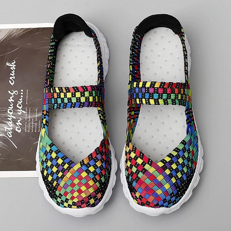 Summer Women Shoes Lady Hand Made Flats Sneakers Breathable Lightweight Women Flat Shoes Manual Woven Shallow Women Casual Shoes