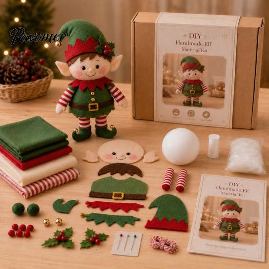 Family Activity Gift Box DIY Christmas Felt Craft Kit, Handmade Santa Gingerbread Elf Snowman Ornament Making Angel Material Holiday Art Supplies for