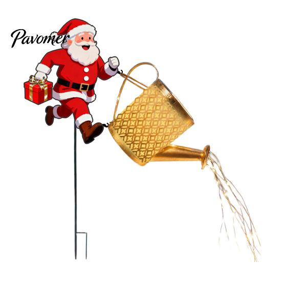 Auto On Off Patio Decorations Solar Powered Garden Lights, Santa Watering Can Stake Light Weatherproof Lawn Lamps for Outdoor Pathway Yard, Waterproof