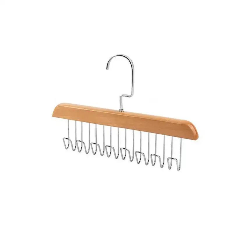 Solid Wooden Camisole Hanger 8 Heavy-duty Metal Hooks Space Saving Organizer for Walk-in Closet Storage