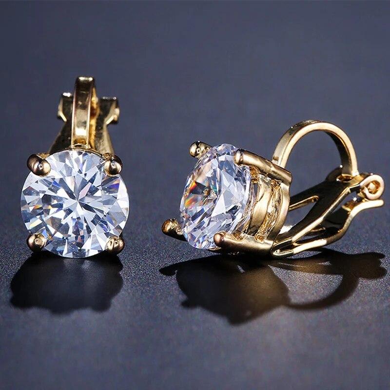 Trendy Runde Kobberklipsøredobber med Kubisk Zirkonia for Kvinner Gullfarget Krystall Metall Øredobb Fest Bryllup Daglig Zirkon