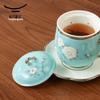 Yongfengyuan Madam Porcelain Hand-painted Blue Covered Cup Set