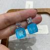 Popular Colored Treasure Inlaid With Imitation Sapphire Stud Earrings Paraiba Korean Super Flash Earrings Retro Women