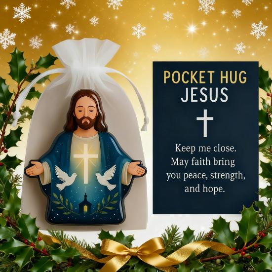 Pocket Hug Jesus Gift Blessing Jesus Prayer Figurine with Card Christian Pocket Hug Keepsake Religious Faith Ornament for Christian Gifts