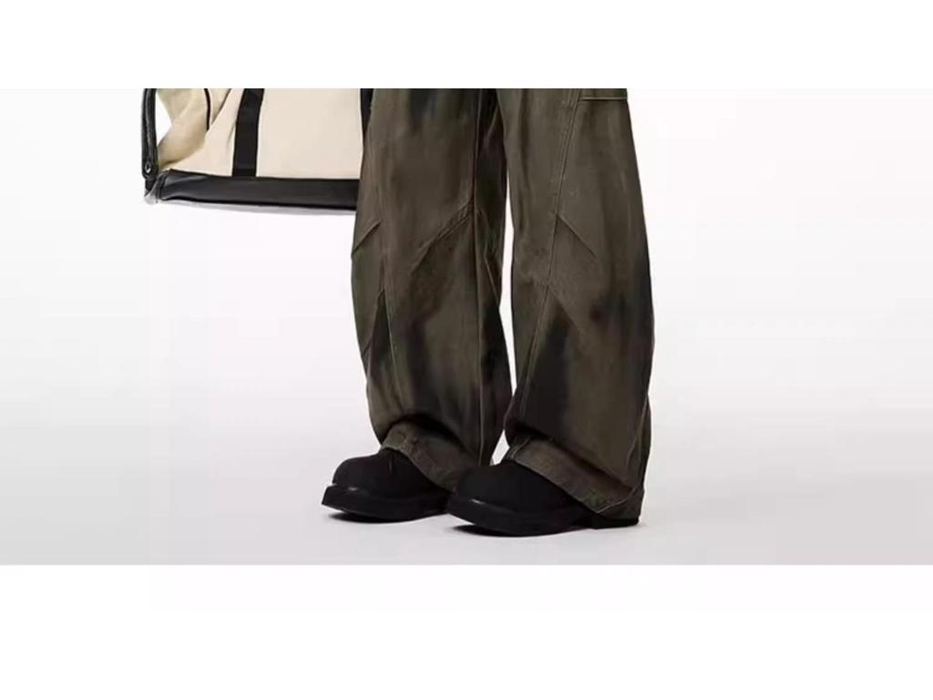 Spring 2025 Pleated Wide-Leg Denim Jeans - Dirty Dye