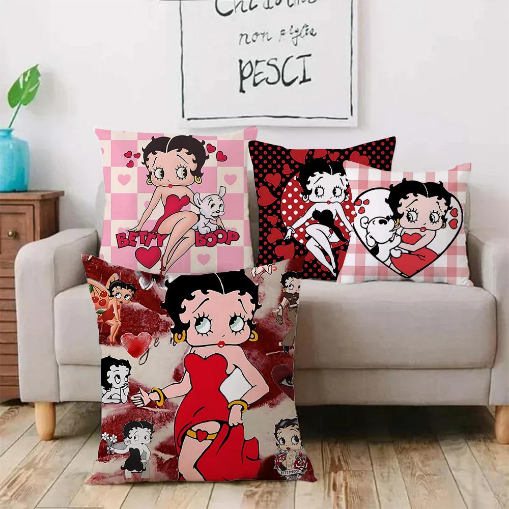 Cute B-Bettys Girl Boops Pillow Covers Cartoon Sofa Decorative Home Double-sided Printing Short Plush Cute Cushion Cover