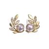 Leaf Branch Design Pearl Stud Earrings Delicate Sparkling Elegant Women Jewelry
