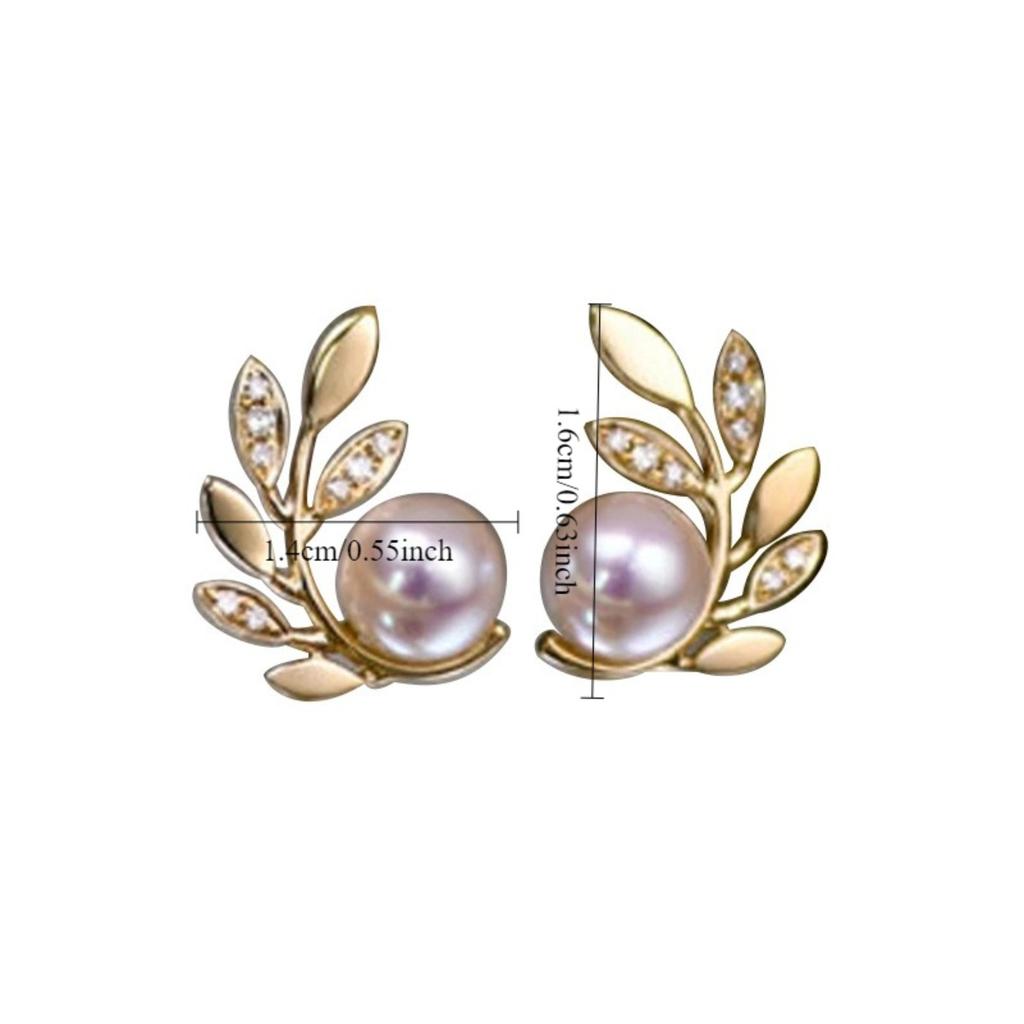 Leaf Branch Design Pearl Stud Earrings Delicate Sparkling Elegant Women Jewelry