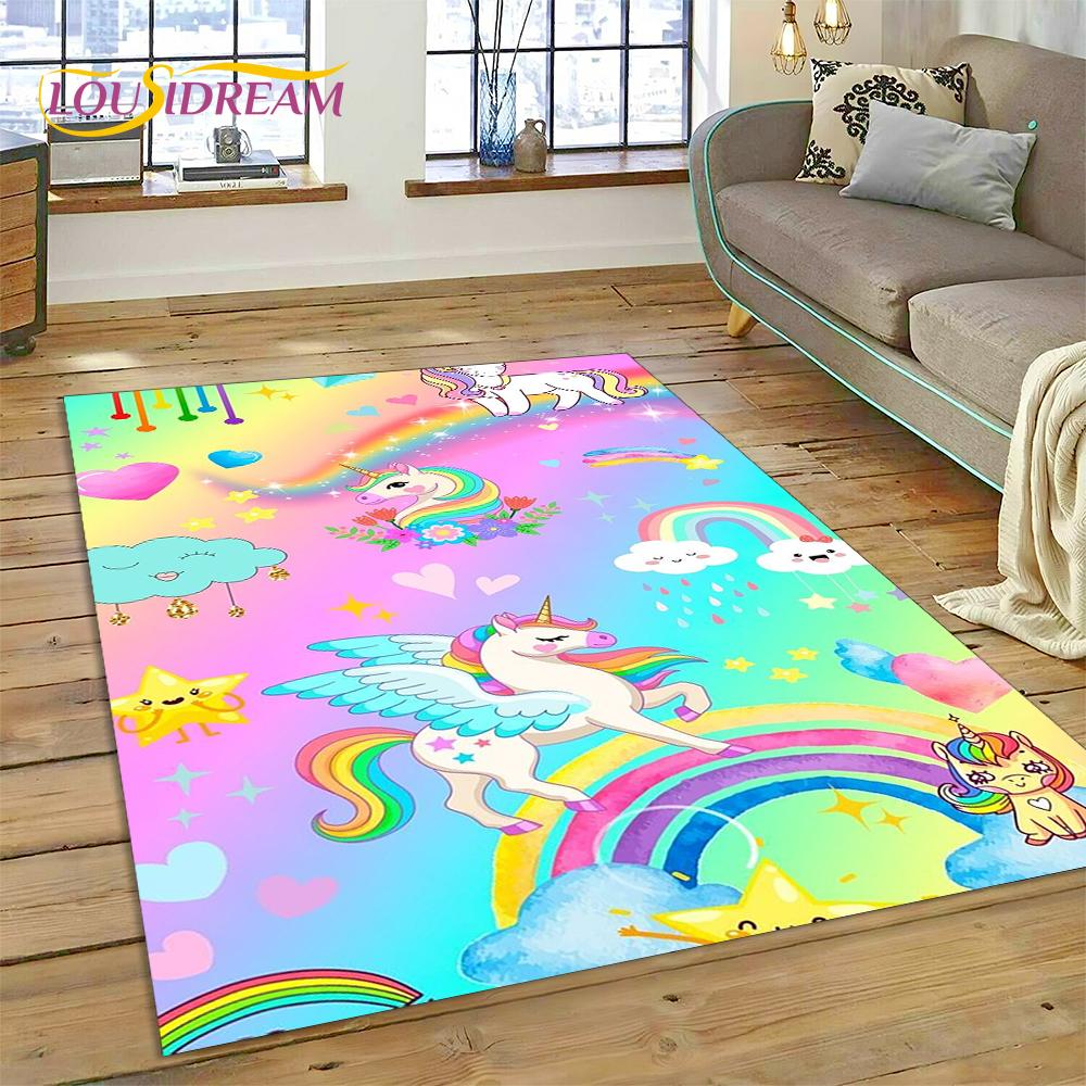 3D Cartoon Cute Unicorn Animal Carpet Rug for Home Living Room Bedroom Sofa Doormat Decor,Child Play Area Rug Non-slip Floor Mat