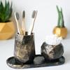 Set of 3 | Toothbrush Holder with Tray and Small Geometric Planter | Hand Crafted | Multi-Purpose Pen Holder or Organizer