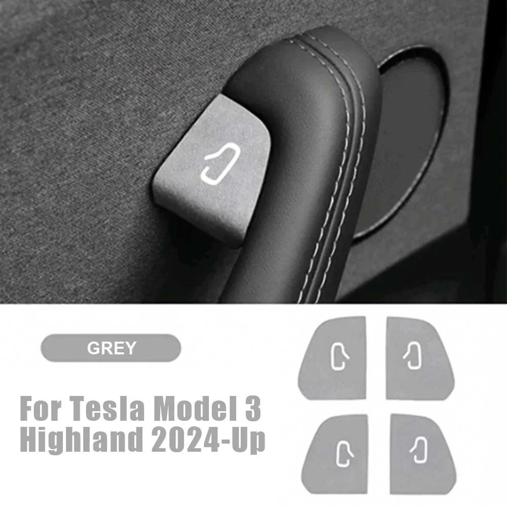 4pcs Car Door Button Control Panel Decoration Stickers Car Window Lifter Switch Suede Sticker for Tesla Model 3 Highland 2024-Up