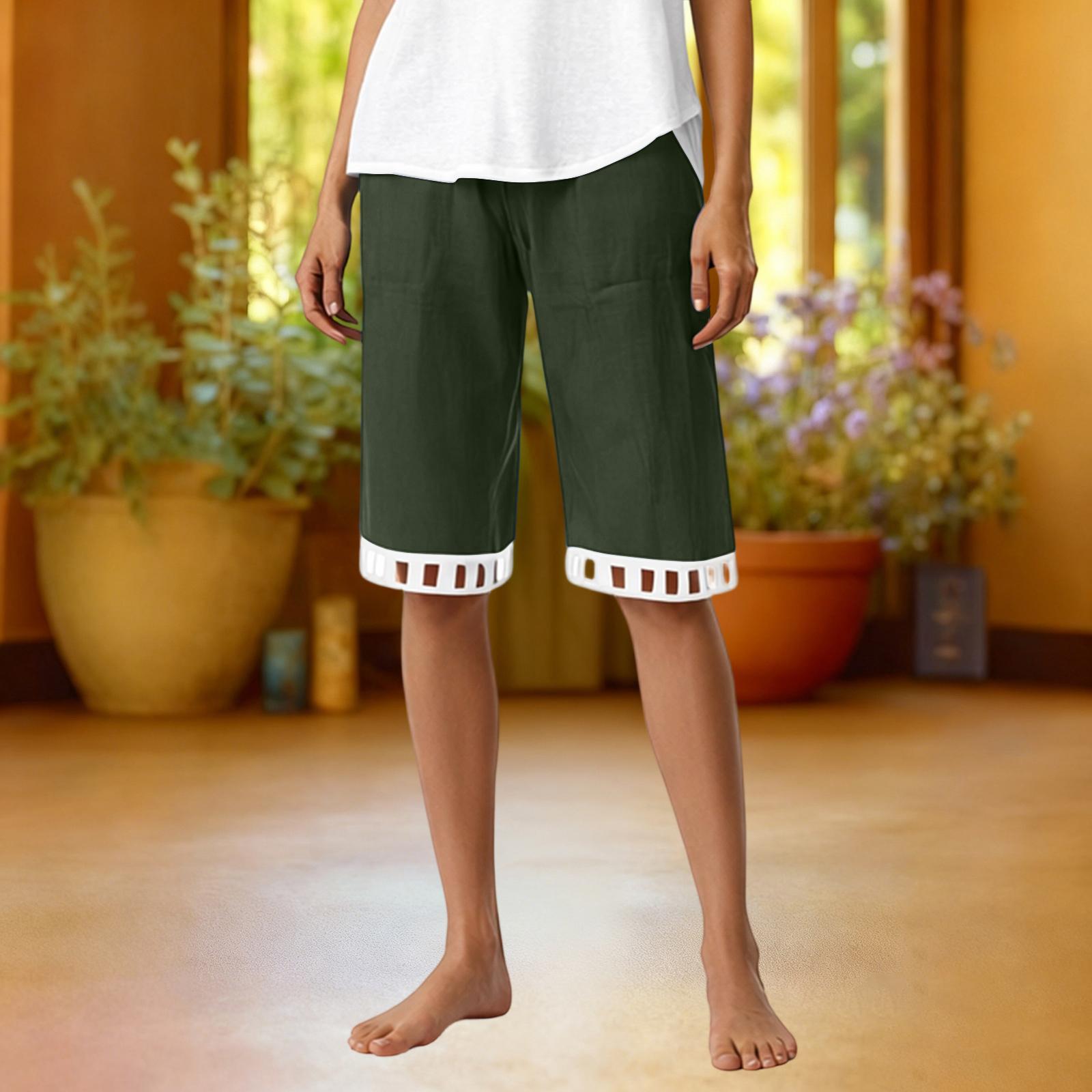 

Женские модные разноцветные универсальные летние хлопково-льняные шорты с кружевным карманом и эластичной талией, повседневные спортивные шорты XL