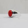 Oval Cab Red Coral Gemstone 925 Sterling Silver Ring, Geniune Zodic Style Red Coral Ring