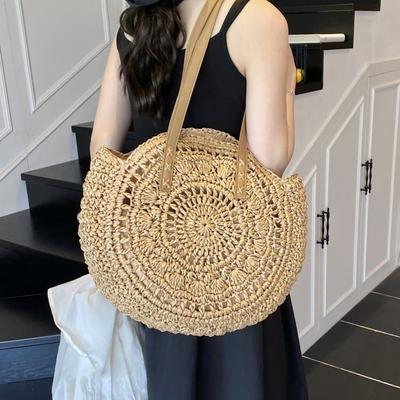 Runde Strohtasche Damen Umhänge-Strandtasche