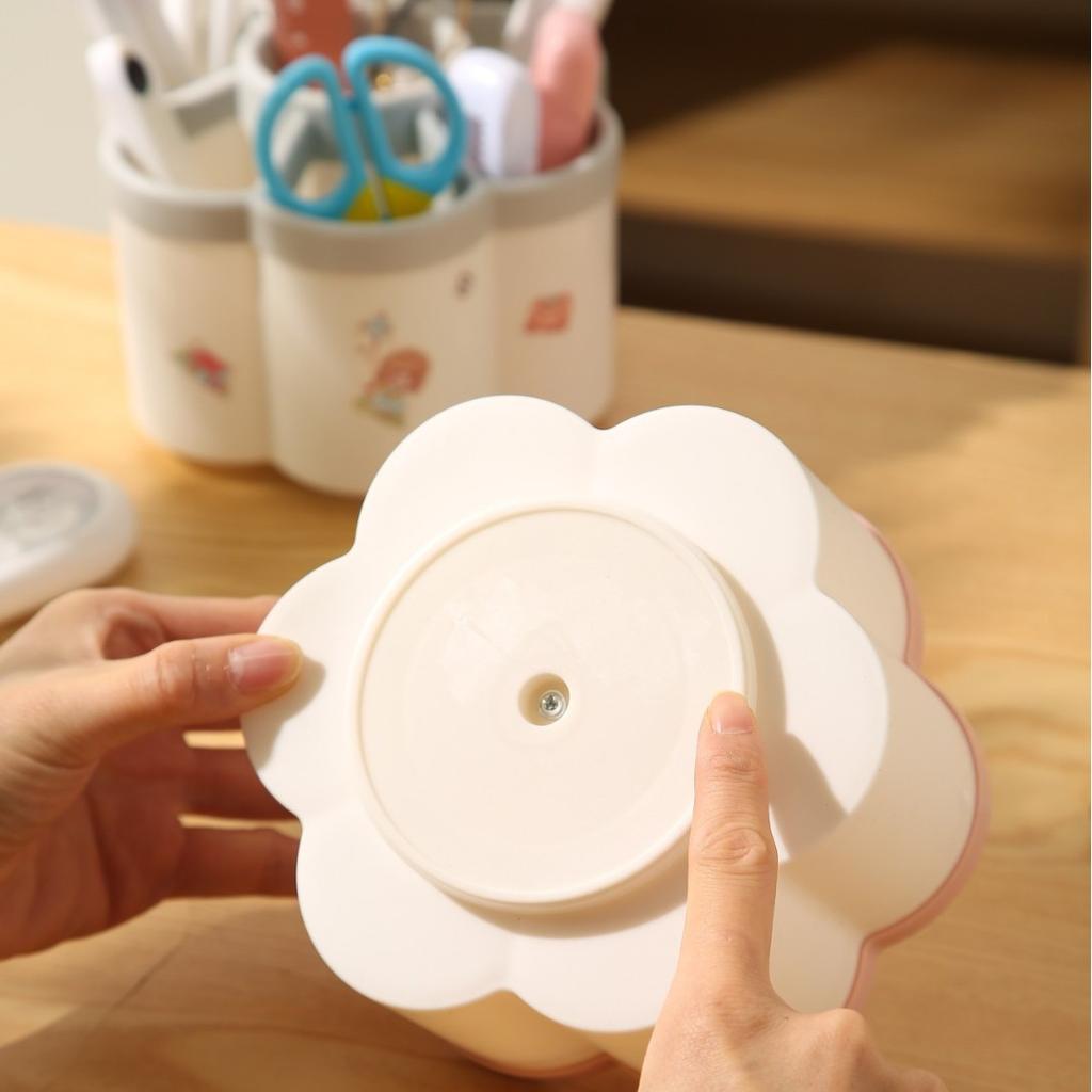 Desktop Rotating Pen Holder Creative Large Capacity Multi Grid Pen Holder for School Office Study Lovely Cartoon Storage Box