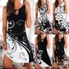 Fashion Women Summer  Print Hollow Out Sleeveless Loose  Mid Dresses