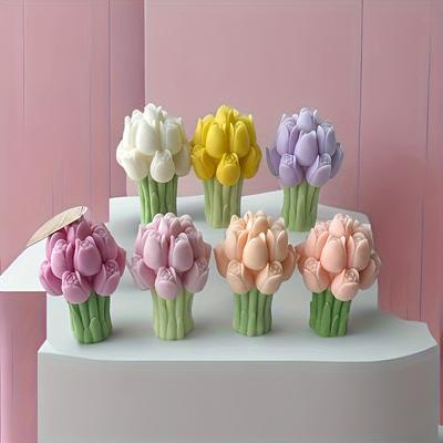 Tulip Bouquet Silicone Mold Suitable for DIY Aromatic Candle, Plaster and Resin Decoration, Flower Theme Irregular Shape Handmad