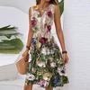 Abito Midi da Donna Casual Primaverile Estivo con Scollo a V Senza Maniche in Vita con Stampa Floreale