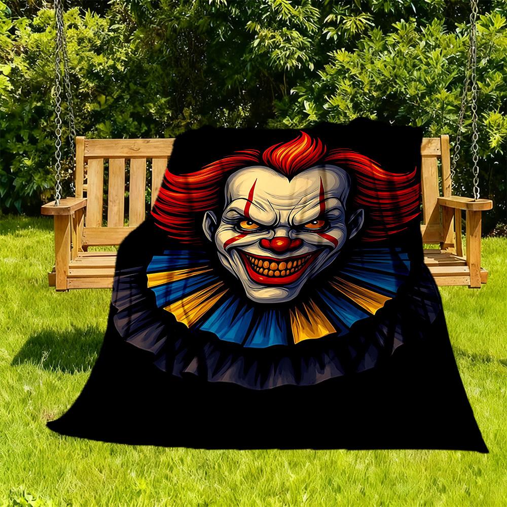 

1PC Clown Horror Outdoor Flannel Throw Blanket - HD Printed Lightweight Soft Warm All-Season Blanket for Sofa, Bed, Travel - Machine Washable101 130cmx150cm