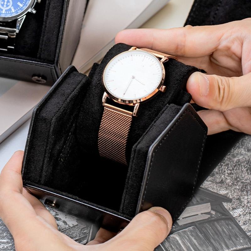 Elegant PU Leather Hexagon Watch Box Compact Design For Safe Jewelry