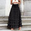 Cake Mesh Patchwork Skirt for Women Elastic High Waist Elegant Stylish Long Skirt Madam's Breathable Lightweight Loose Skirt Work Vacation Party Skirt