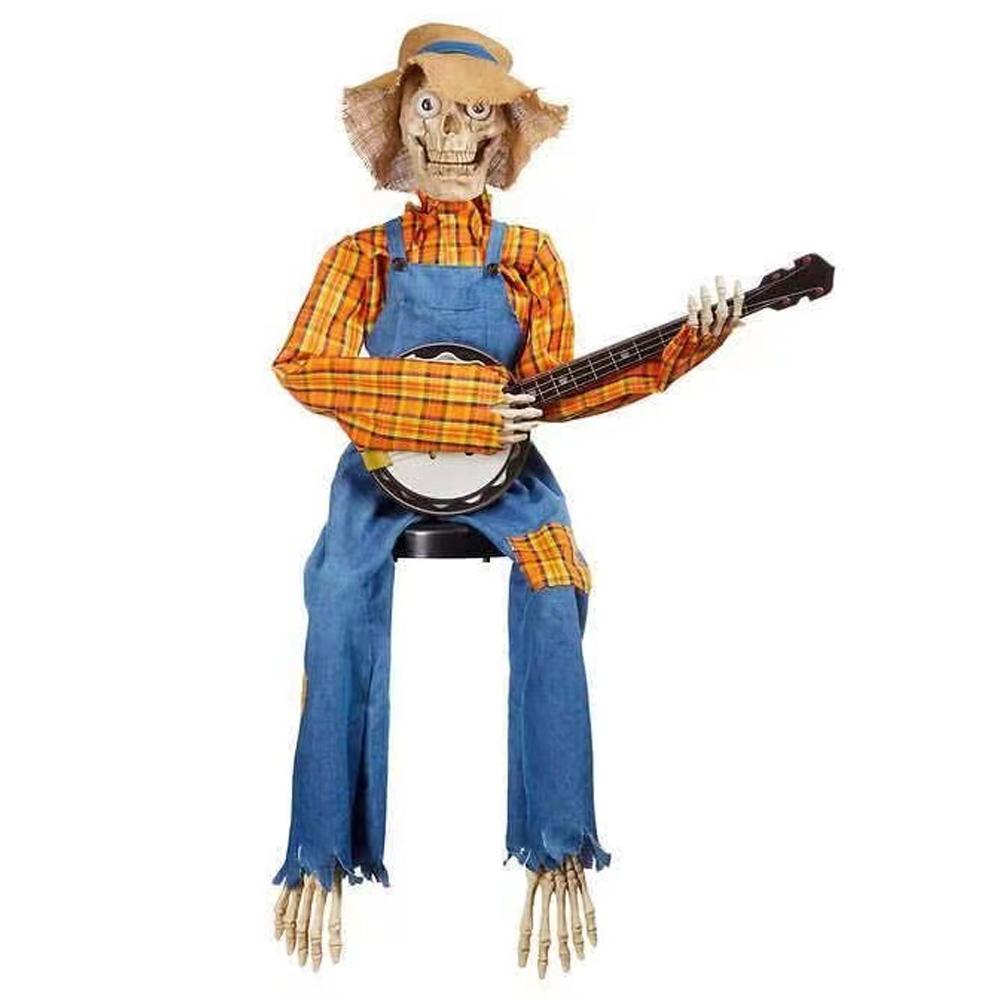2025 Halloween Dueling Banjo Skeletons Spooky Singing Cowboy Skull Guitar Statue Desktop Ornament Halloween Decorations