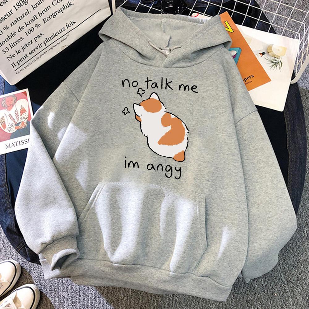 Nototalk Cat Print Hoodie Hip-hop Sweatshirt Drawstring Fleece Jacket Sweater