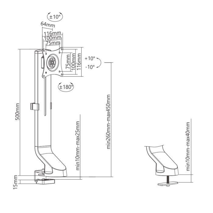 Support De Bureau - Maclean - MC-853 - Écran 17-32 Pouces - Hauteur Réglable 26-45 Cm - 8 Kg Max