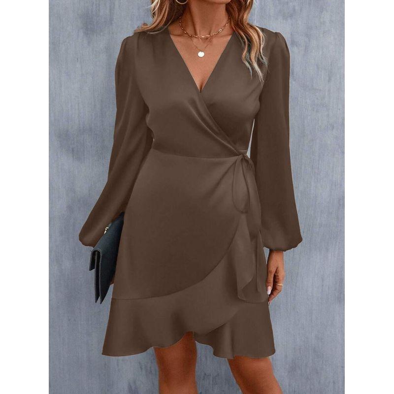 Summer Satin Dress European and American Women Summer V-neck Satin Dress Satin Waist Hugging Low Cut Midi dress