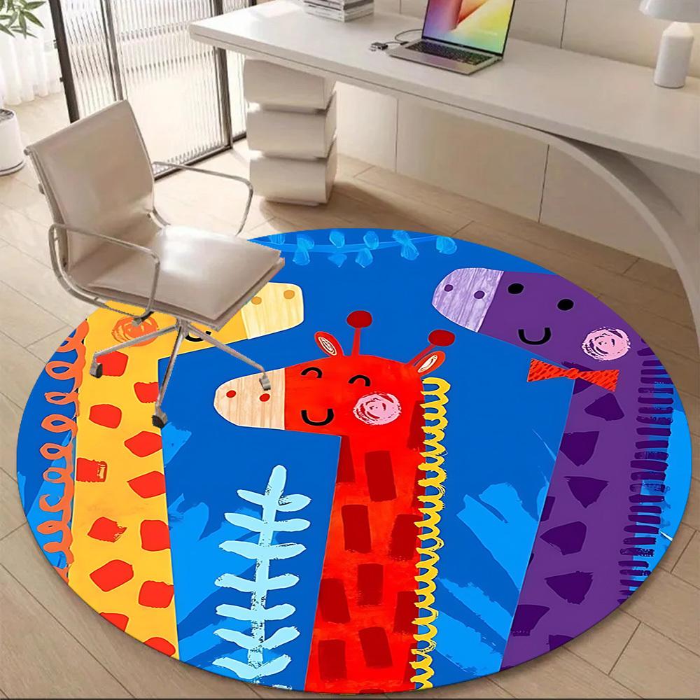 1PC Giraffe Print Office Round Area Rug, Indoor Mat Suitable ForOffice, Under Office Chairs Bedroom Living Room Home Decor, Room Deco, D153