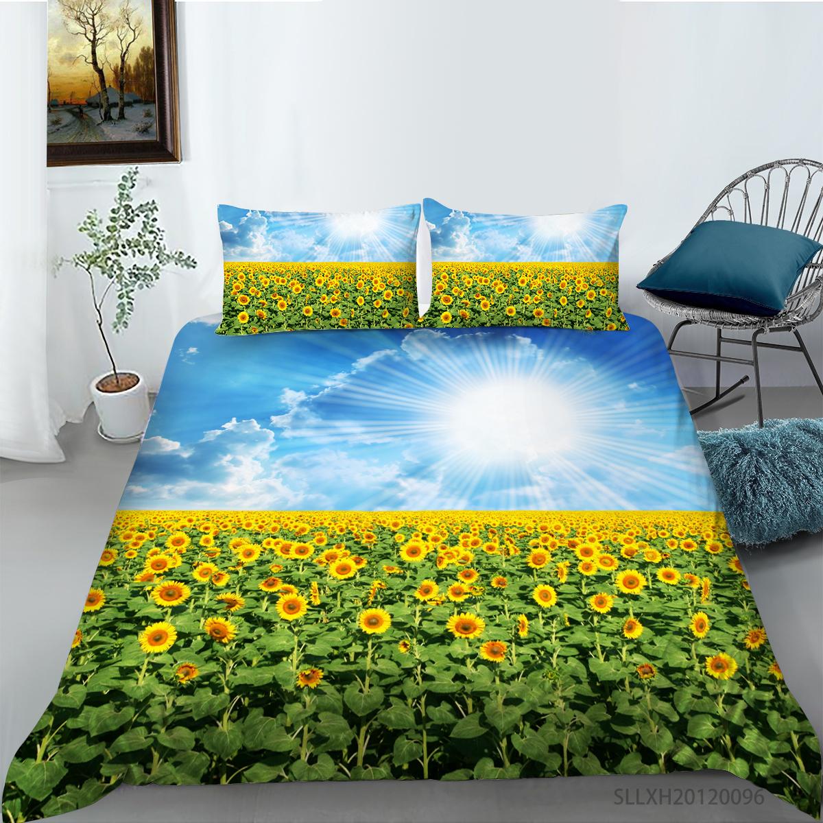 

Роскошный комплект домашнего постельного белья с узором подсолнуха. Полноразмерное пододеяльник и наволочка. Моющиеся и удобные постельные принадлежности для спальни с растительным принтом. US Twin 173x218cm