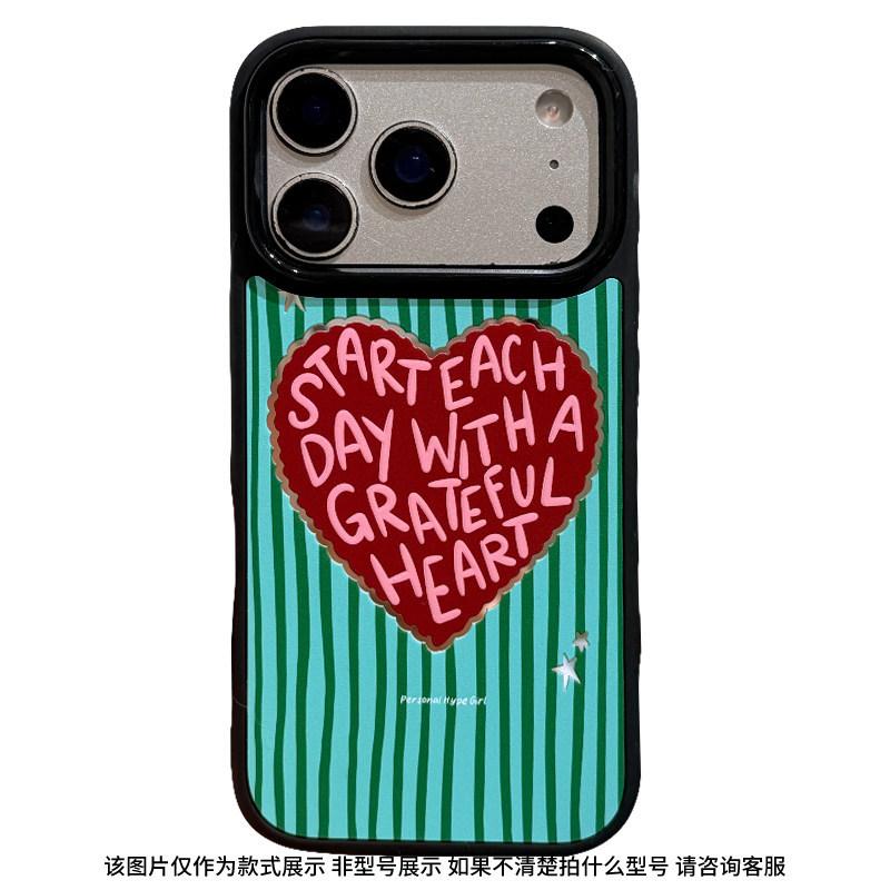 Korean style ins solid color striped love apple 17promax mobile phone case iphone16pro new protective case female