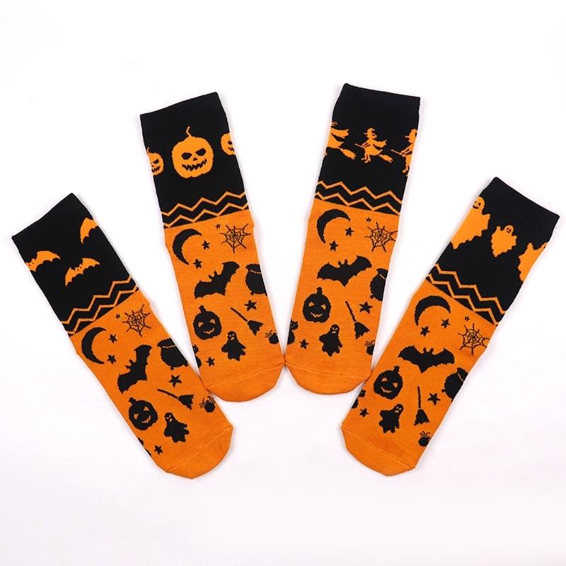 Comfortable Cotton Crew Socks with Spooky Ghostly Pumpkin Pattern for Halloween Festivities Middle Tube Calf Socks
