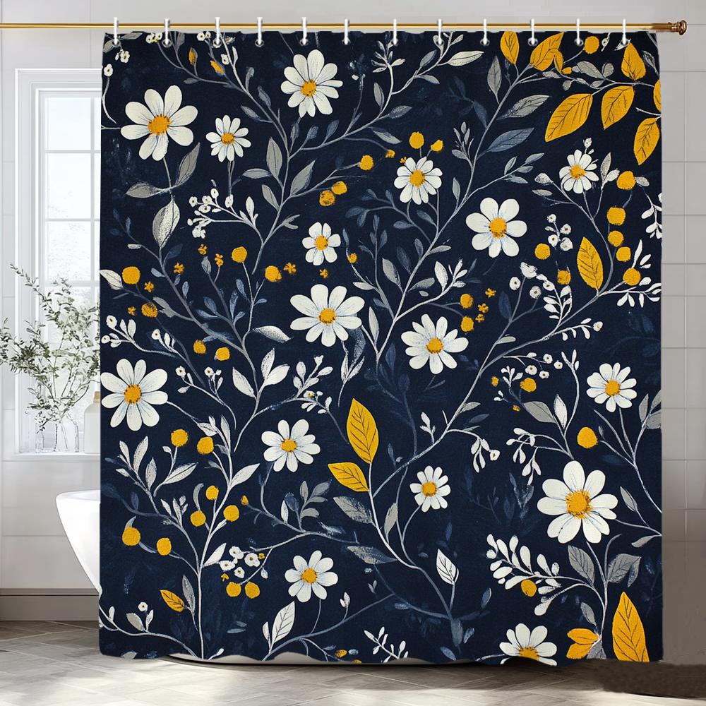 1 piece of retro floral pattern printed Shower Curtain, Bathroom Decorative Shower Curtain, Waterproof Shower Curtain with Hooks