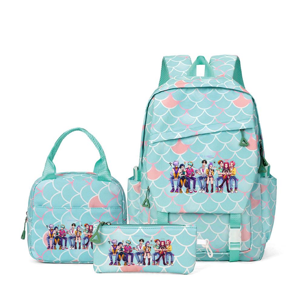 School Season Printed Student Schoolbag Backpack Shoulder Pencil Bag Three-Piece Set