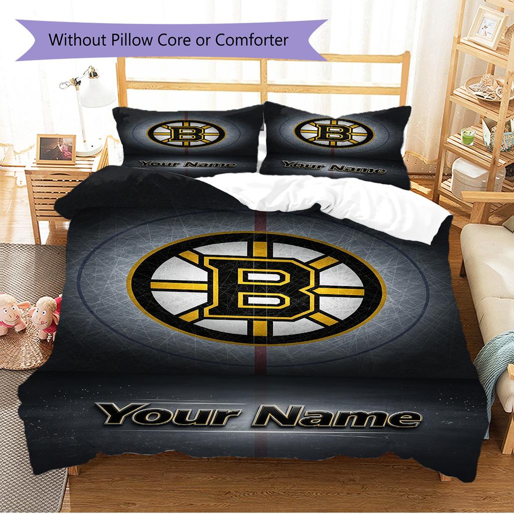 Name Custom Boston Bruins Pattern Bedding Set Quilt Cover Pillowcase Home Decor Gift (1 * duvet cover + 2 * pillowcase, without core)