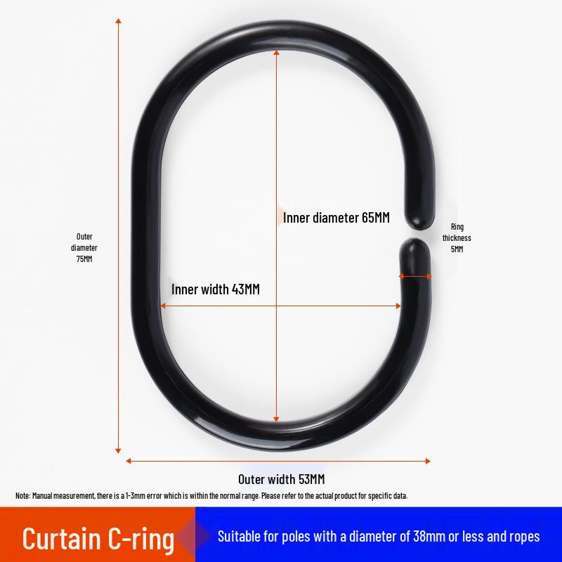 32 Oversized C-Shaped Shower Curtain Rings & Hooks - Roman Rod Compatible, Large Buckle Loops