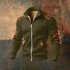 Men's Winter Solid Color Full Zipper Fleece Lined Stand Collar Sweatshirt, Plus Size Casual Zipper Sweatshirt Jacket
