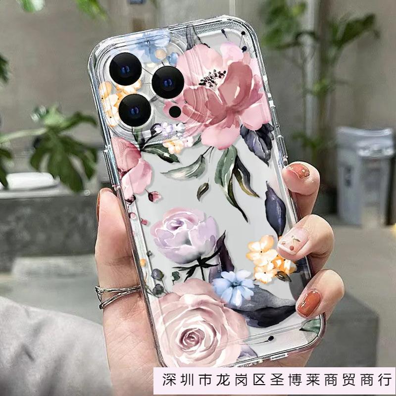 Painted flower transparent TPU phone case iPhone17promax/16/15/14/13/12/11 Apple 7/8