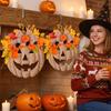Rustic Halloween Wooden Pumpkin Door Hanger with Bow Vintage Harvest Maple Leaf Hanging Plaque Anti-Deformation Thick Board