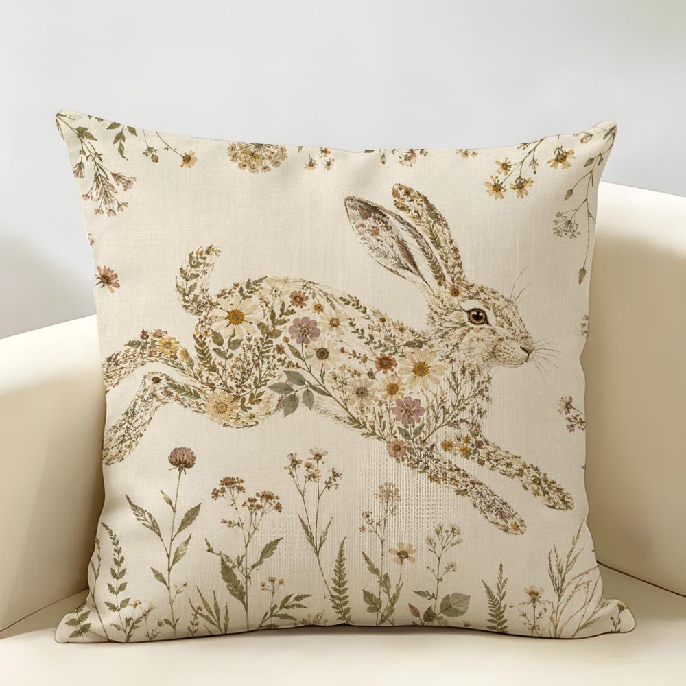 Retro Pattern Animals Flowers Cushion Cover Natural Linen Organic Fabric Double-Sided Printing Breathable Perfect For Home Decor