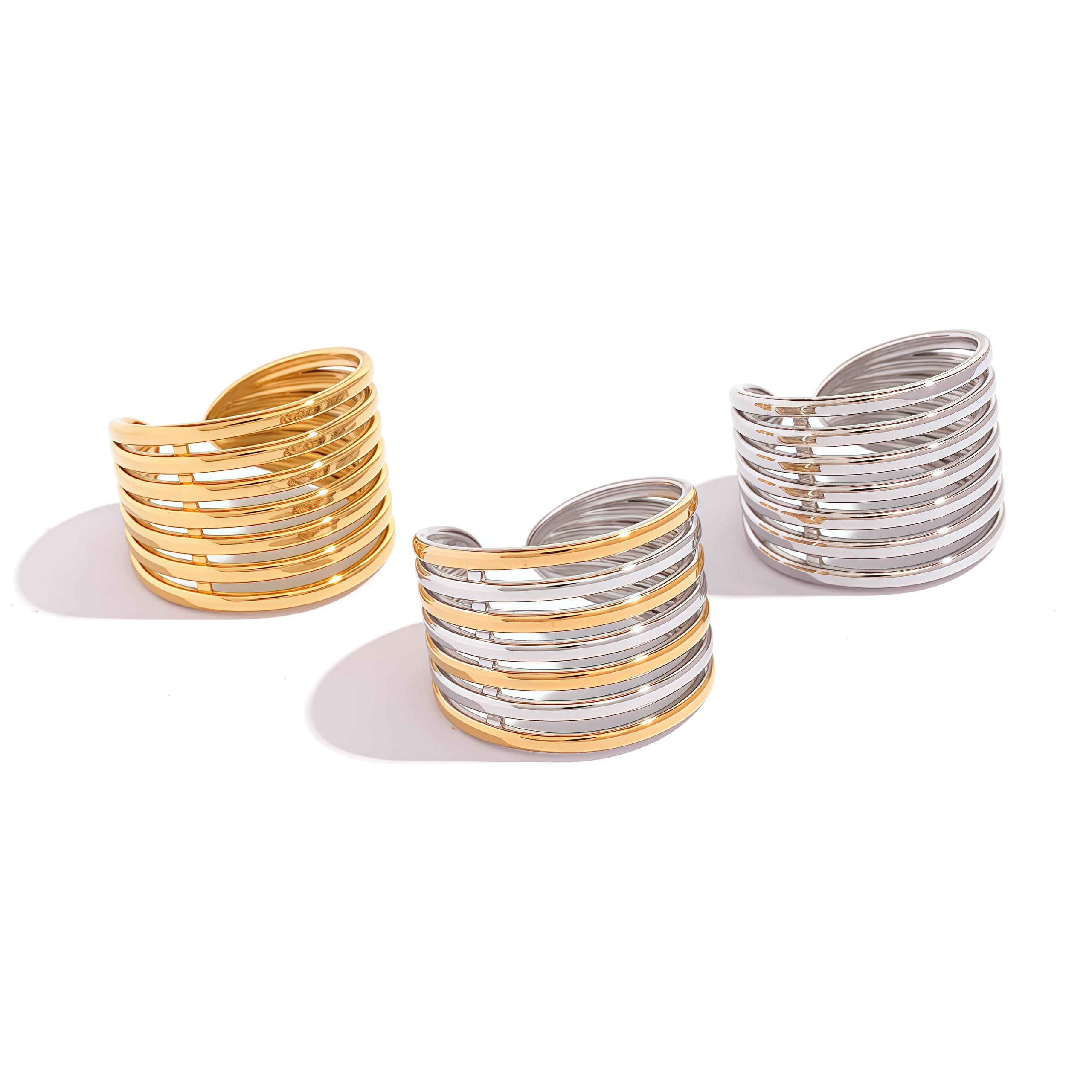 Fashion Stainless Steel Lines Rings For Women 18k Gold PVD Plated Stainless Steel Line Hollow Lines Rings Women s Zircon