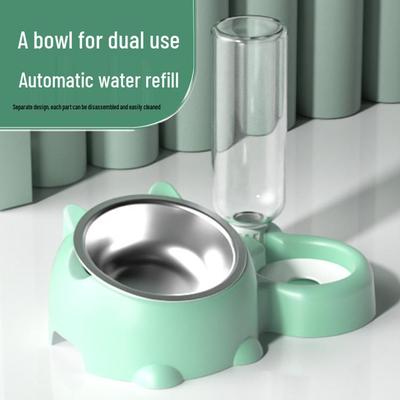 Automatischer Anti-Überlauf Schräger Haustierfutter- & Wasserspender mit Edelstahlnapf