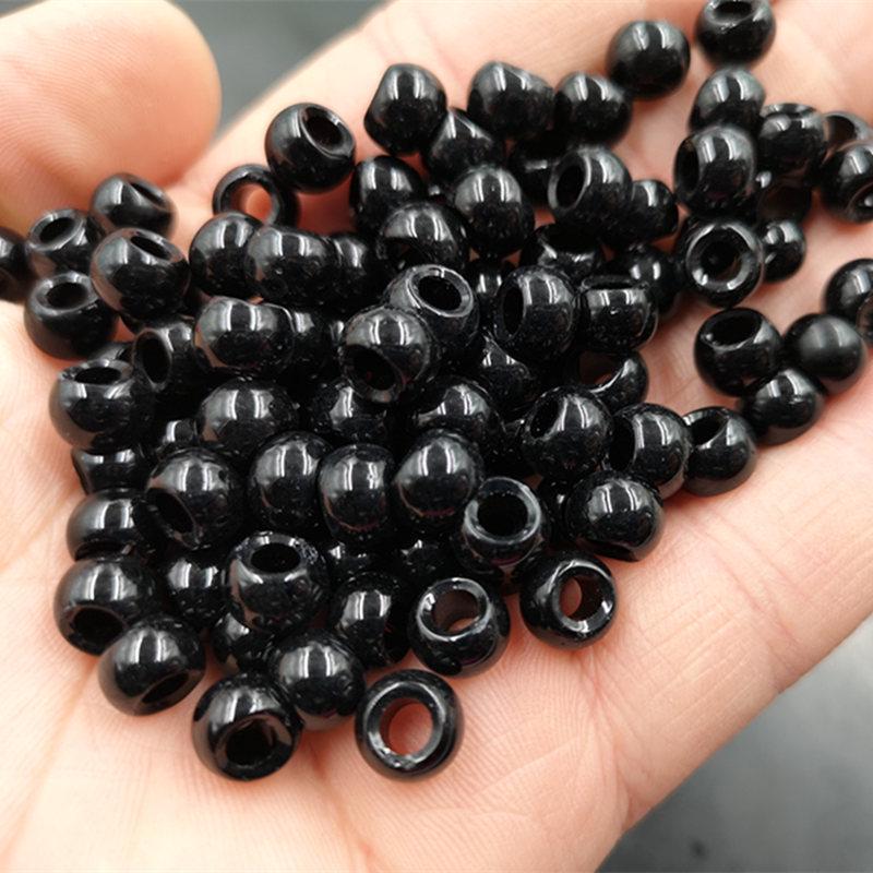 Large Hole Black Glass Imitation Jade Round Beads for DIY Jewelry 6mm Bead (2mm Hole) Plastic