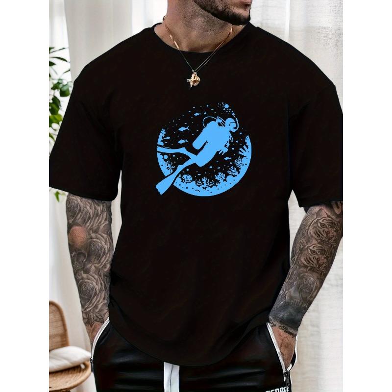 Men s Diver Underwater Pattern Summer Casual Crew Neck Short Sleeve T-Shirt S