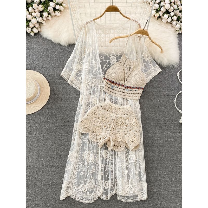 Seaside Holiday Lace Sun Protection Cardigan Fashion Suit