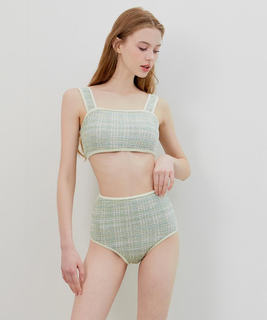 VIKINI VENDER Tweed High-Waisted Bikini - Green (Skirt Sold Separately)