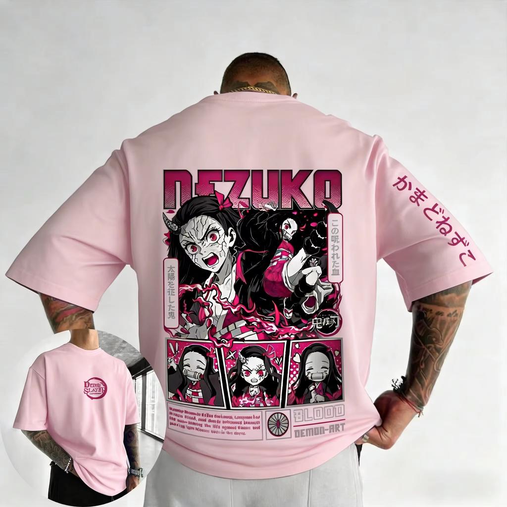 Demon Slayer Anime Printed Men and Women Summer Tshirt Couple Oversized Street Fashion Casual Parent Child Top Harajuku Y2K