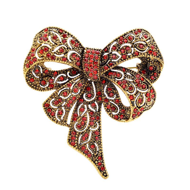 Rhinestone High -End Bow Brooch Fashion Retro Corsage Winter Clothing Accessories Women