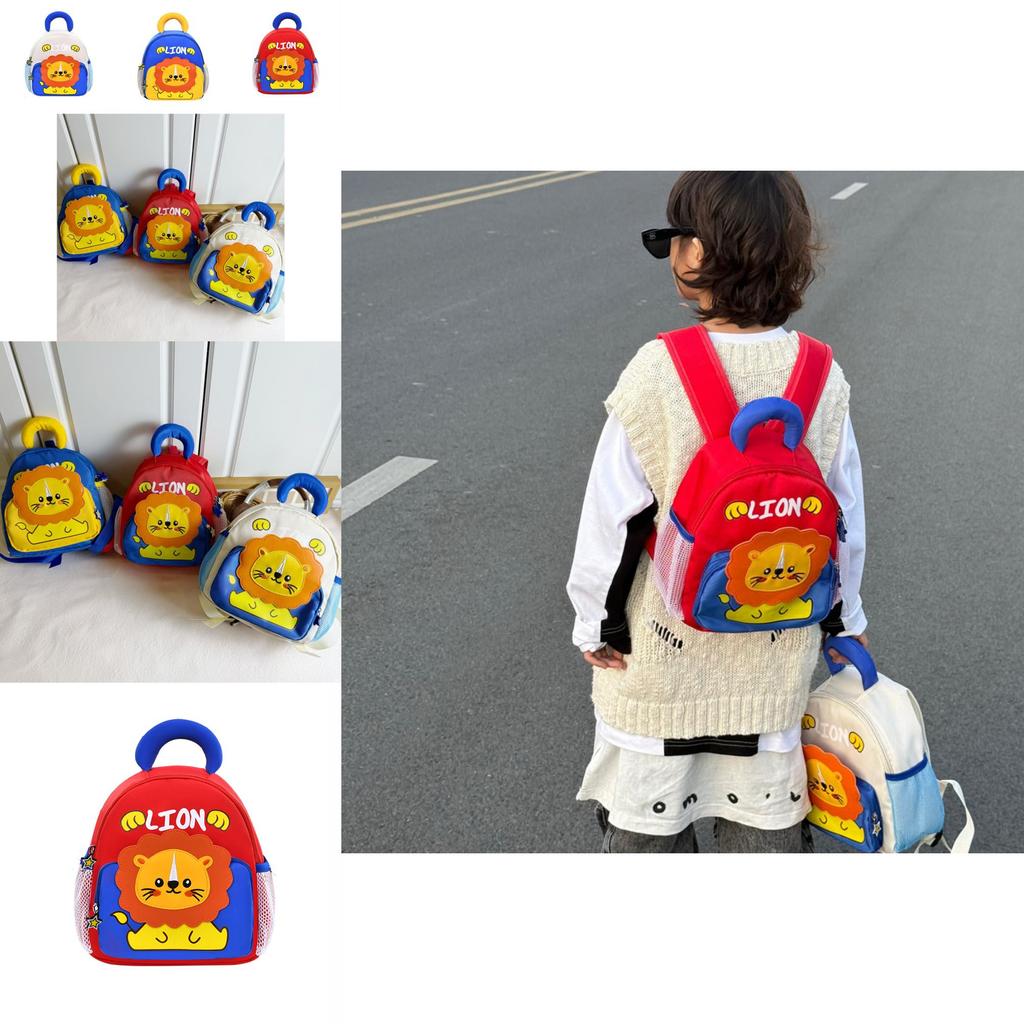 Adorable Toddler Backpack For Boys And Girls Kindergarten Use Nylon Fabric Red Beige Blue